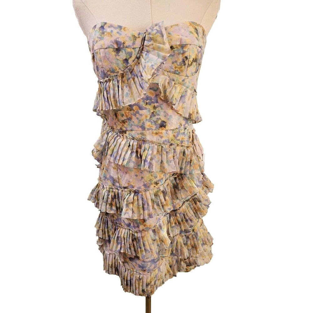 Cynthia Steffe Silk Blend Strapless Boned Bodice Tiered Ruffled Mini Dress Sz 6